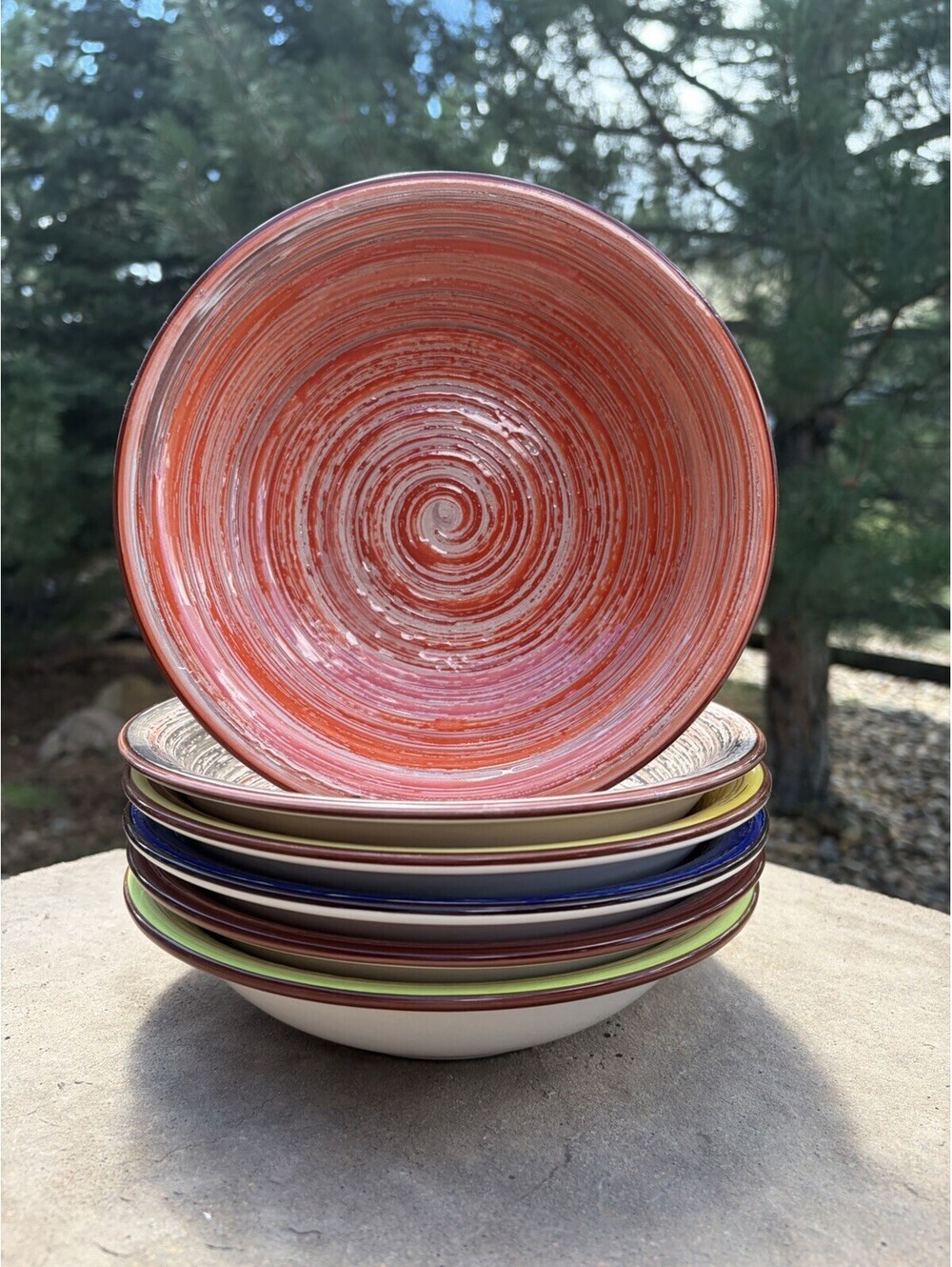 (8) Vancasso Albero Textured Spiral Bowls Multicolor Hand painted